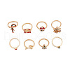 8Pcs Candy Cane/Santa Claus/Christmas Tree/Deer Alloy Enamel & Rhinestone Finger Rings Sets FS-WG280A2-02-5