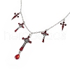 FireBrick Enamel Crucifix Cross with Plastic Teardrop Pendant Necklace & Dangle Earrings SJEW-G081-02AS-3