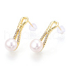 Natural Pearl Stud Earrings Micro Pave Cubic Zirconia PEAR-N022-B01-3