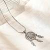 Bohemian 304 Stainless Steel Snowflake Woven Web/Net with Feather Pendant Necklaces NJEW-P327-07P-A-3
