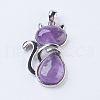 Natural Amethyst Kitten Pendants X-G-P352-B06-1