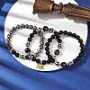 3Pcs 3 Styles 8mm Round Natural Tibetan 3-Eye dZi Agate & Eyeless Obsidian Beaded Stretch Bracelet Sets BJEW-JB10336-2