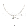 Heart Glass Rhinestone Pendant Necklaces NJEW-JN04809-1