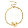 304 Stainless Steel Crystal Rhinestone Bowknot Charm Flat Snake Chain Bracelets for Women BJEW-Z070-04G-1