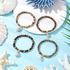 4Pcs Wood Round Bead Charm Bracelets for Women BJEW-JB11646-1