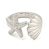Starfish & Shell Rack Plating Brass Open Cuff Rings RJEW-N047-02P-RS-2