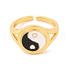 Round with Yin-yang Brass Enamel Open Cuff Rings for Women RJEW-U009-11A-G-2