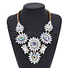 Alloy Glass Flower Statement Bib Necklaces for Women FS-WG917A1-03-1