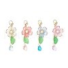 Acrylic Flower & Glass Teardrop Pendant Decoration HJEW-TA00340-1