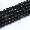 Faceted Round Natural Black Stone Beads Strands G-E302-066-8mm-2