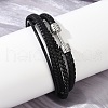 Braided Black Microfiber Leather Cord Multi-strand Bracelets for Women Men BJEW-D304-03P-4