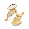 Brass Micro Pave Cubic Zirconia Shell Stud Earrings Findings KK-D363-09G-2