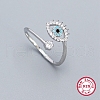 Cubic Zirconia Horse Eye Open Cuff Rings for Women RJEW-F148-01P-1