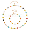 ANATTASOUL 2Pcs 2 Style Enamel Daisy Flower Link Chain Bracelet & Necklace SJEW-AN0001-14-1