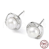 Anti-Tarnish Cubic Zirconia Sauqre with Natural Pearl Stud Earrings EJEW-F318-12P-3