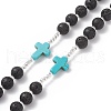 Natural Lava Rock & Synthetic Green Turquoise Rosary Bead Necklace NJEW-TA00041-02-5