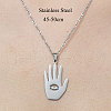 201 Stainless Steel Hollow Hamsa Hand with Eye Pendant Necklace NJEW-OY001-79-3