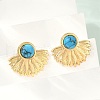 Fan 304 Stainless Steel Synthetic Turquoise Stud Earrings for Women EJEW-U046-17B-G-2