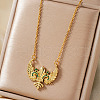 Vintage Brass Pave Green Cubic Zirconia Sword Wing Geometric Pendant Necklaces PI1133-2-3