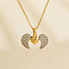 Elegant Fashion Brass Inlaid Cubic Zirconia Heart Wing Two-tone Necklace SS1837-2