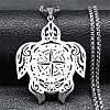 304 Stainless Steel Hollow Cut Compass Turtle Pendant Necklaces NJEW-H065-04P-1