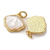 Brass Pave Natural White Shell Pendants X-KK-P308-05G-02-2