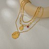 304 Stainless Steel & Synthetic Dyed Red Turquoise Round and ABS Imitation Pearl Oval Pendant 3 Layer Necklaces for Women NJEW-M100-01G-1