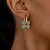 Flat Round with Flower Ethnic Style Brass Enamel Hoop Earrings FS-WG90927-01-2