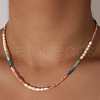 Bohemian Style Faceted Round Natural Mixed Stone Beaded Collar Necklaces UC9178-2