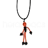 Halloween Theme Skeleton Glass Seed Beaded & Natural Black Onyx(Dyed & Heated) & Skull Dyed Synthetic Turquoise Pendant Necklaces NJEW-MZ00117-4