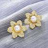 Flower Brass Micro Pave Clear Cubic Zirconia Stud Earrings EJEW-H158-04G-1