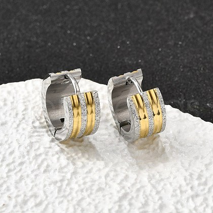 304 Stainless Steel Two Tone Hoop Earrings EJEW-D308-15PG-1