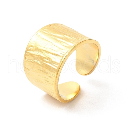 Ion Plating(IP) 304 Stainless Steel Textured Wide Open Cuff Ring for Women RJEW-E063-22G-1