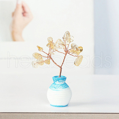 Mother's Day Resin Vase with Natural Yellow Quartz Chips Tree Ornaments BOHO-PW0001-086B-04-1