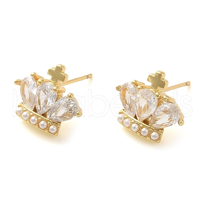 Rack Plating Brass Micro Pave Cubic Zirconia Stud Earring EJEW-C079-03G-1