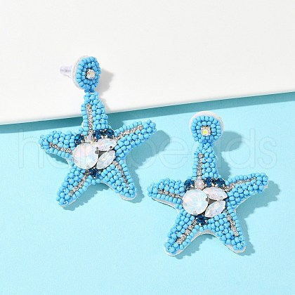 Starfish Glass Seed Beads Dangle Stud Earrings EJEW-S273-03-1