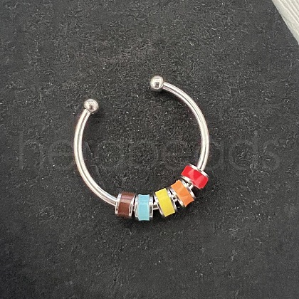 304 Stainless Steel Enamel Disc Beaded Adjustable Open Rings FS-WGAD8B0-01-1