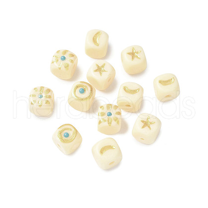 Cube with Sun Moon Stars Natural Tagua Beads Jewelry Findings WOOD-V001-01-1