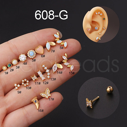 Stainless Steel & Synthetic Opal Cartilage Earrings WG8423D-17-1