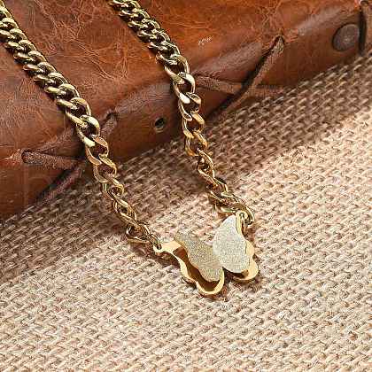 304 Stainless Steel Butterfly Pendant Twisted Chain Necklaces NJEW-U023-06G-1