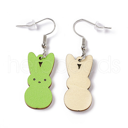 Rabbit Wooden Dangle Earrings EJEW-D189-01B-1