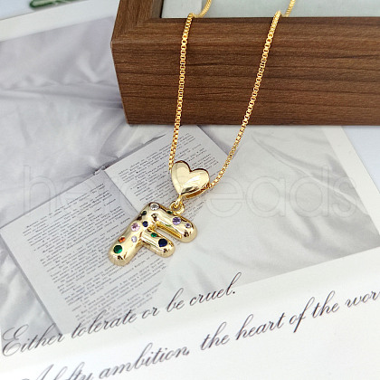 Brass Pave Colorful Cubic Zirconia Heart Initial Pendant Necklaces for Women WGF6021-09-1