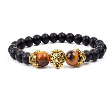 Natural Frosted Stone Round Beads Stretch Bracelets QM6104-1-1