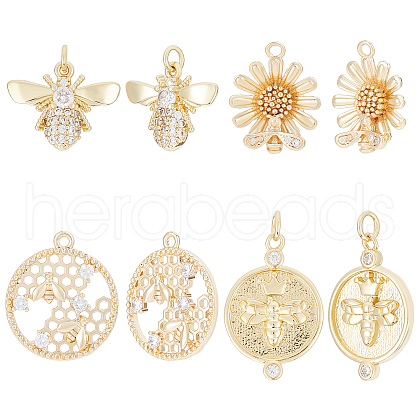 Beebeecraft 8Pcs 4 Style Rack Plating Brass Micro Pave Cubic Zirconia Pendants KK-BBC0004-19-1