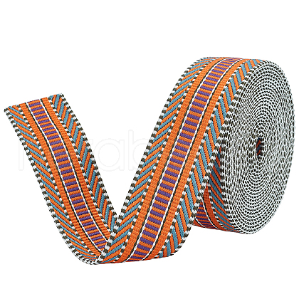 5 Yards Polyester Striped Jacquard Ribbon OCOR-WH0078-287B-1
