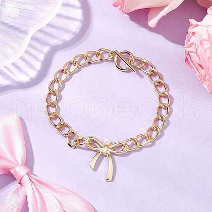 Bowknot Aluminium Twisted Curb Chains Bracelets for Women BJEW-JB11601-01-1