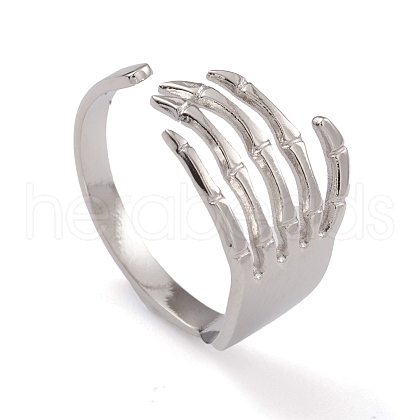 Non-Tarnish 304 Stainless Steel Skull Open Cuff Rings for Women RJEW-G285-70P-1