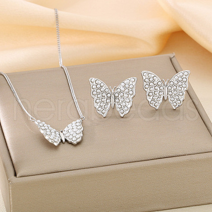 Butterfly 304 Stainless Steel with Shell Pearl Pendant Necklaces & Stud Earrings Sets FS-WGE2DA4-02-1