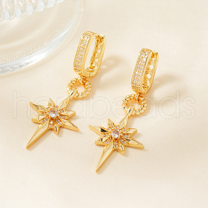 Elegant Octagonal Star Brass Clear Cubic Zirconia Hoop Earrings GJ0701-1