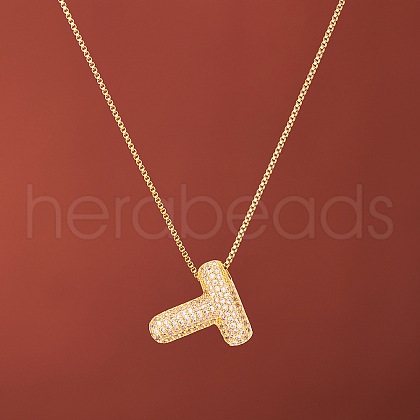 Brass Micro Pave Clear Cubic Zirconia Initial Pendant Necklaces for Women FS-WGDC51D-20-1